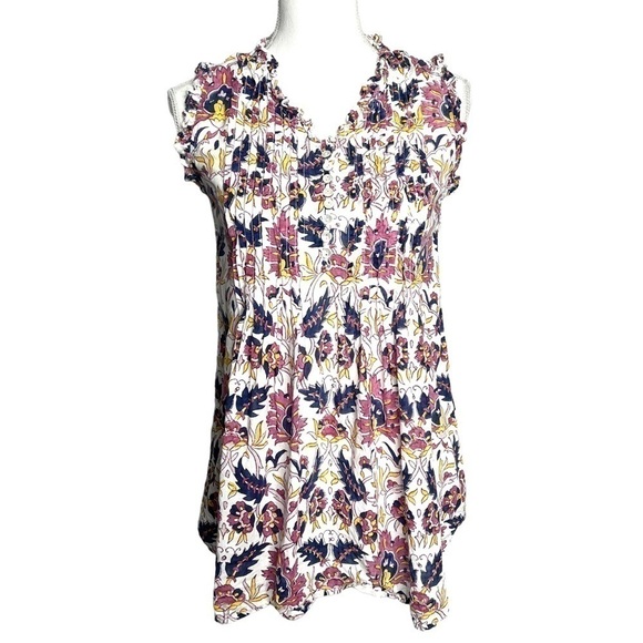 Roberta Roller Rabbit Floral Pintuck Cotton Sleeveless Top Size XS - Picture 1 of 10